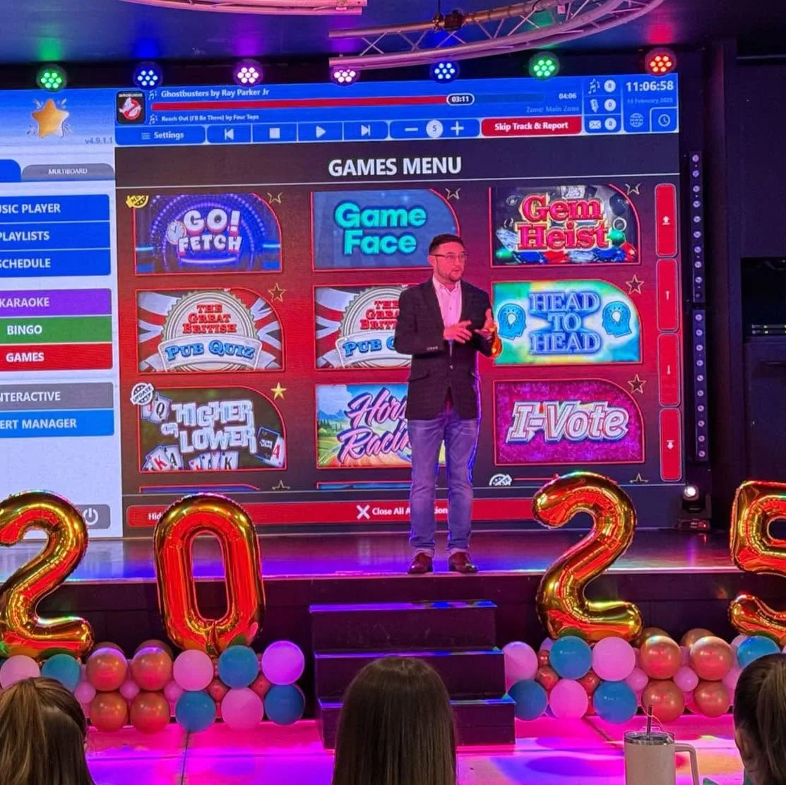 Bradley presenting a digital entertainment system on stage